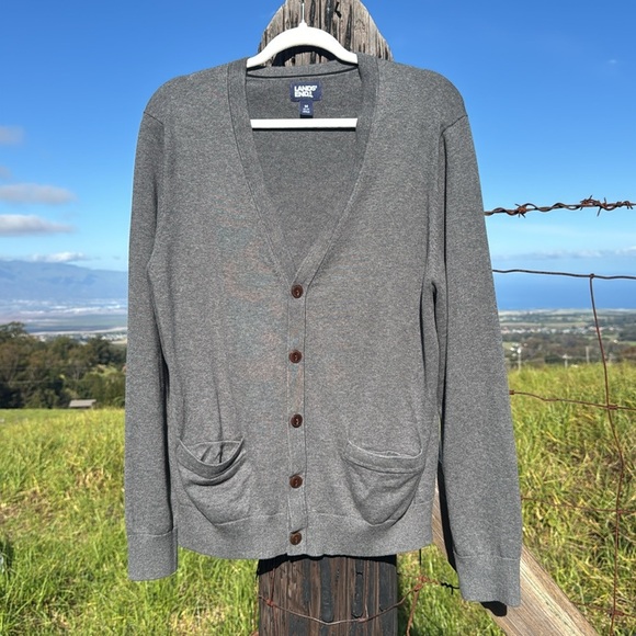 Lands End Gray Grandpa Sweater Cardigan Pockets Men’s M - Picture 1 of 5